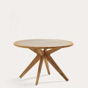 Mesa redonda Julieta de polycemento beige y madera maciza de acacia Ø 120 cm FSC 100%