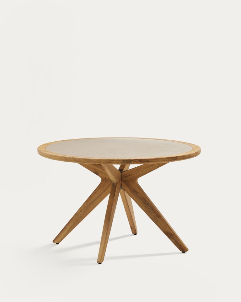 Mesa redonda Julieta de polycemento beige y madera maciza de acacia Ø 120 cm FSC 100%