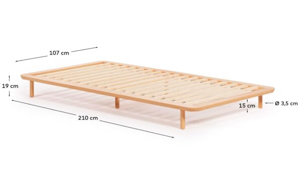 Cama Anielle de madera maciza de fresno para colchón de 90 x 200 cm
