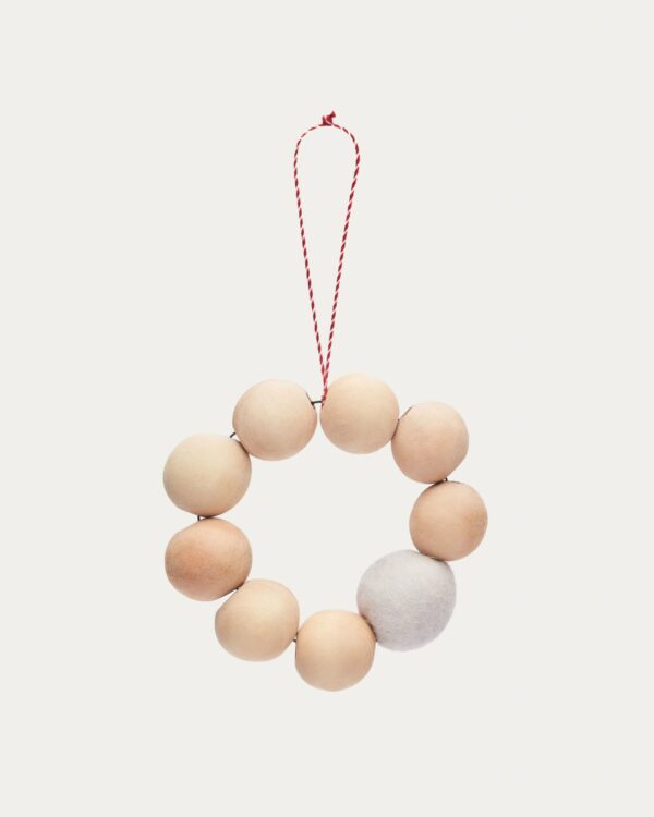 Set Suze de 2 adornos colgantes de madera y fieltro beige