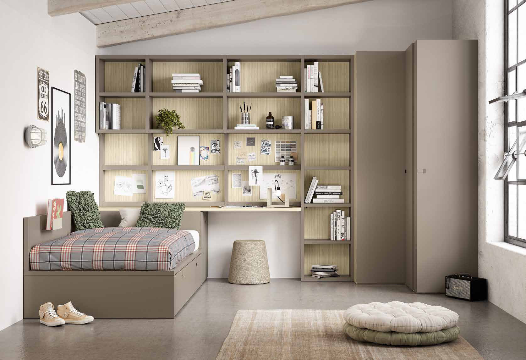 NEO 08 · Compacta con librería de cubos y escritorio integrado