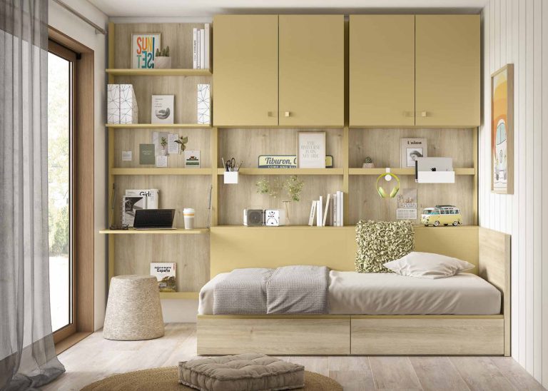 NEO 25 · Bloc con altillos y escritorio abatible