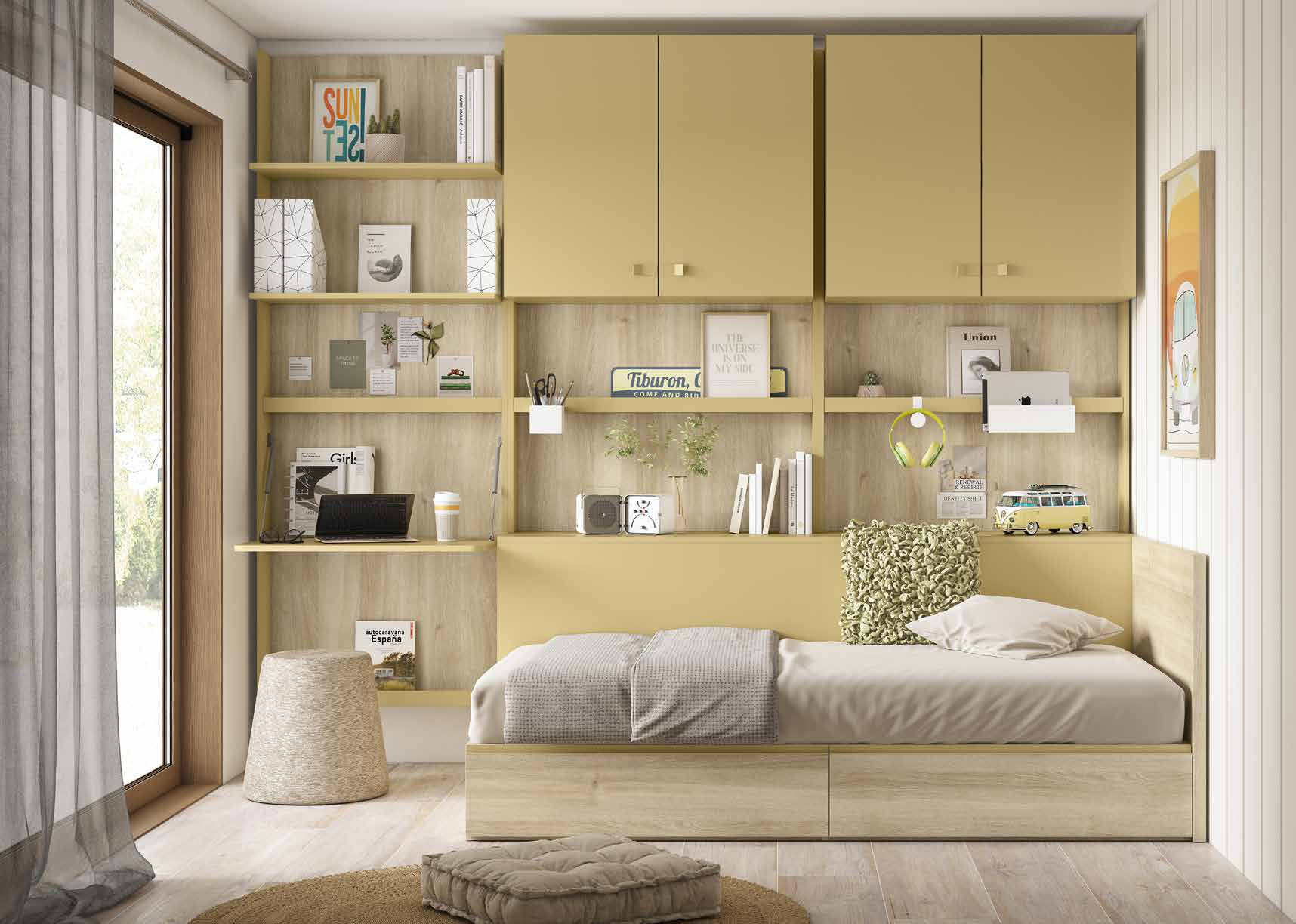 NEO 25 · Bloc con altillos y escritorio abatible