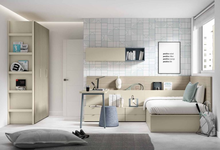 NEO 28 · Cama con cabecero de mesitas integradas