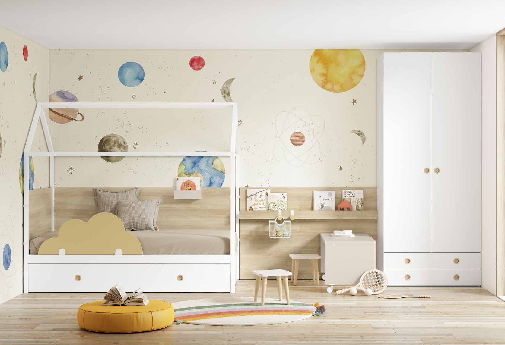 NEO 36 · Cama casita con cajón y armario de dos puertas
